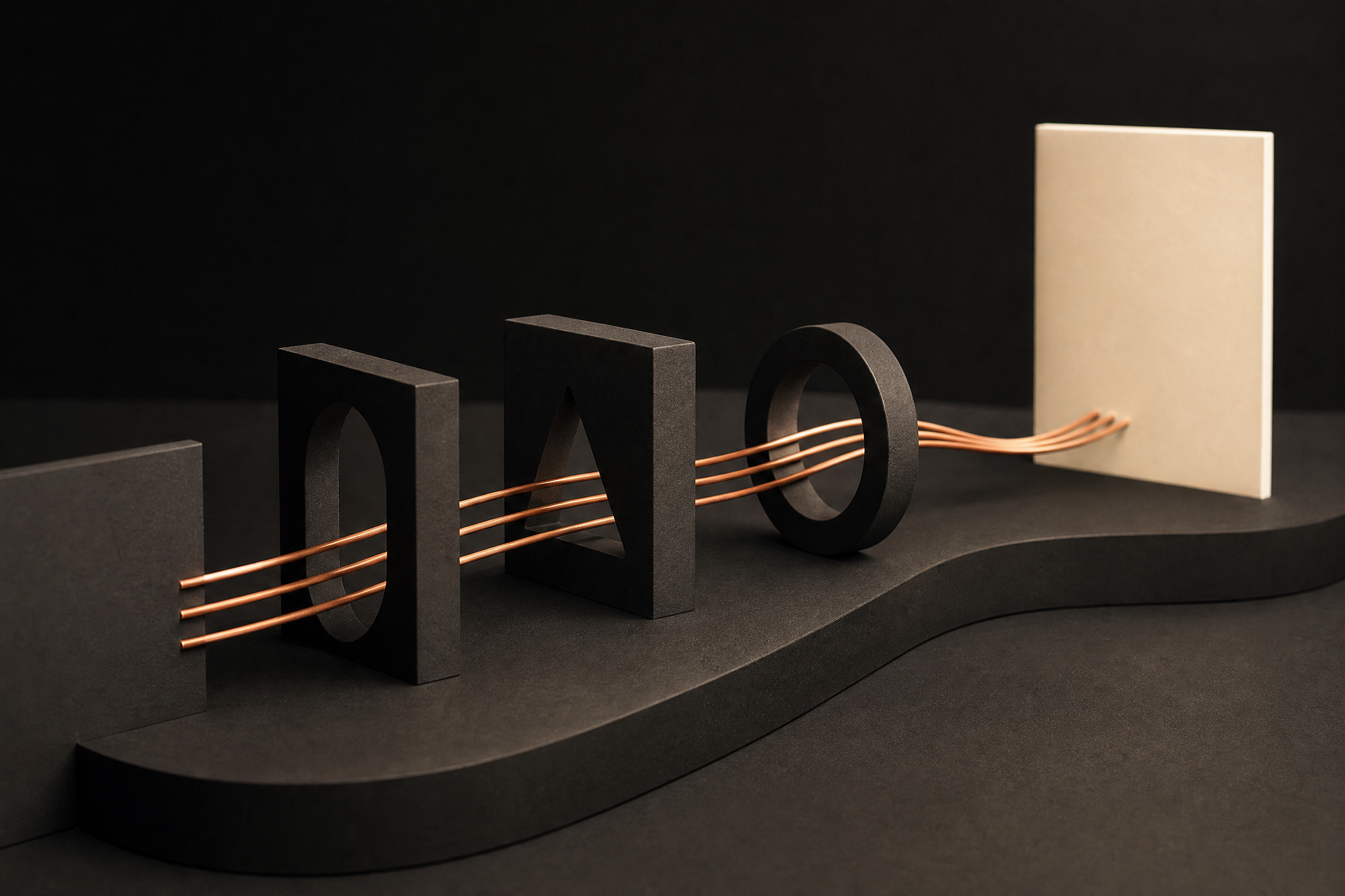 Abstract customer path represented by copper wires through three gates